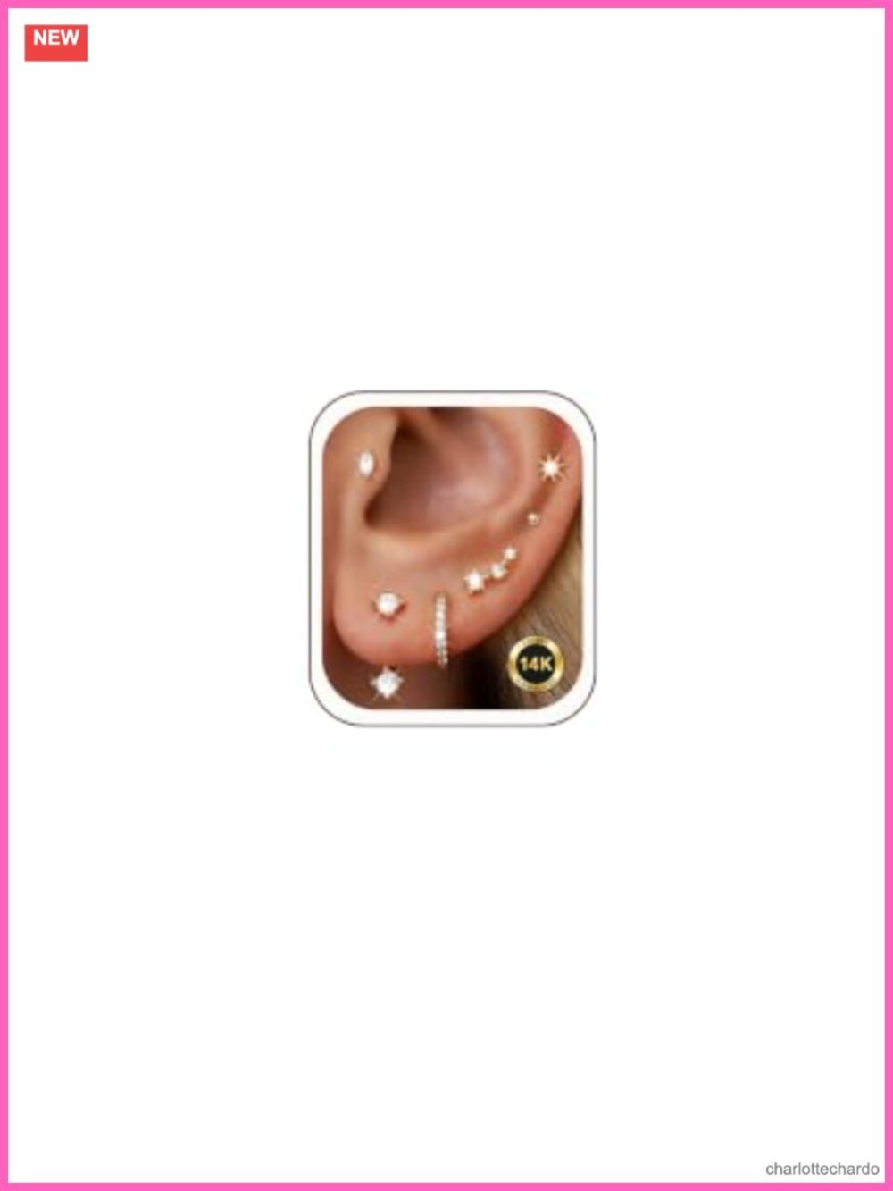 14K Gold Plated Stud Earrings Set for Women CZ Cartilage Stack 6 Pairs